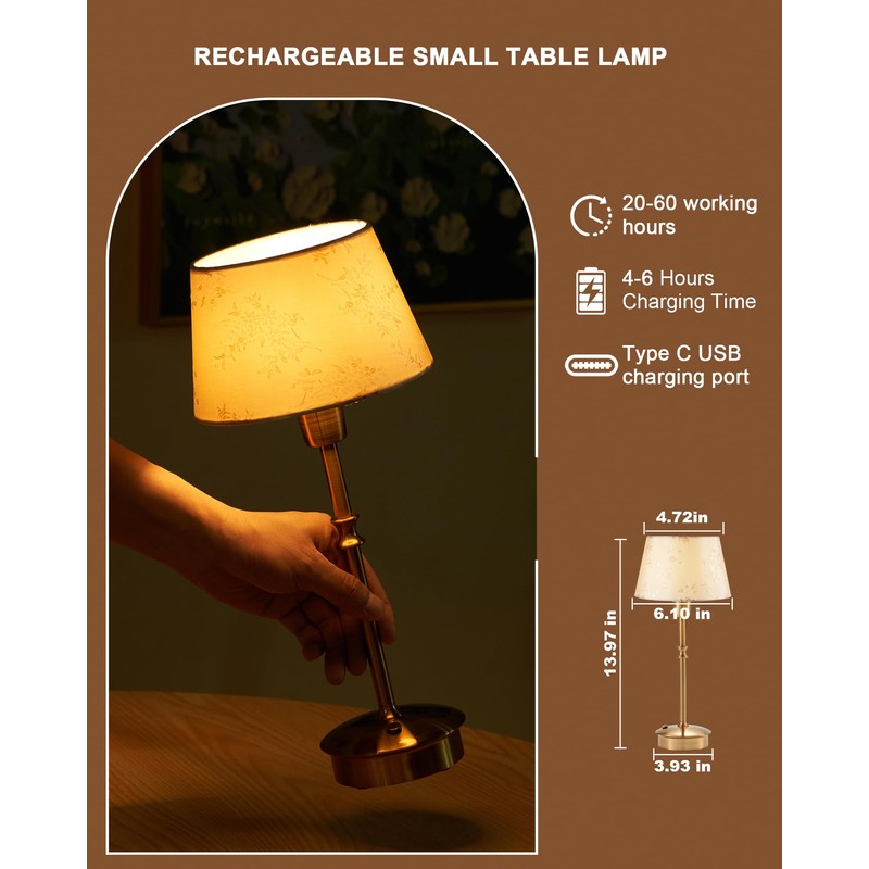 UMEXUS Cordless Table Lamps with Dimmer, 5200mAh Rechargeable Battery Powered,
