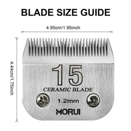 morui 15 Cut Length 3/64"(1.2mm) Detachable Ceramic Pet Dog Clipper Blades Compatible with Most Andis,Oster A5 Wahl KM Series Clippers