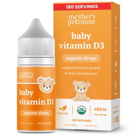 Mother's Promise Organic Baby Vitamin D Drops | 100% Plant Based | Healthy Growth & Bone Development | Age Newborn+ | 180 Servings | Baby Vitamin D3 Liquid for Infants & Toddlers | 400 IU for Babies