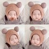 Cute & Warm Unisex Baby Bear Earflap Hat for Autumn/Winter Protective Pom-Pom - Pink 15ea