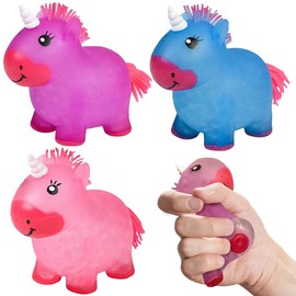 ArtCreativity Squeeze Bead Unicorn Toys, Set of 3, Stress Relief Toys for Kids and Adults, Unicorn Party Favors for Girls and Boys, Soothing Sensory Toys, Princess Party Supplies, Classroom Prizes