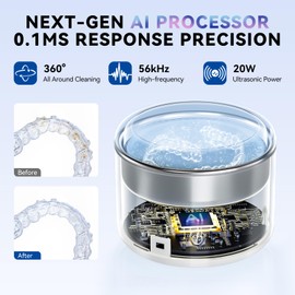 Universal Whale Ultrasonic Pod, Upgraded Lighted Ultrasonic Retainer Cleaner Machine, Dental Cleaning Pod Ultrasonic Cleaner for Retainers, Dentures, Mouth Guard, Braces, Aligner, Jewelry (Black)