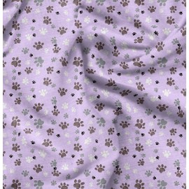 Soimoi Purple Moss Georgette Fabric Paw Dog Print Fabric by metre 42 Inch Wide