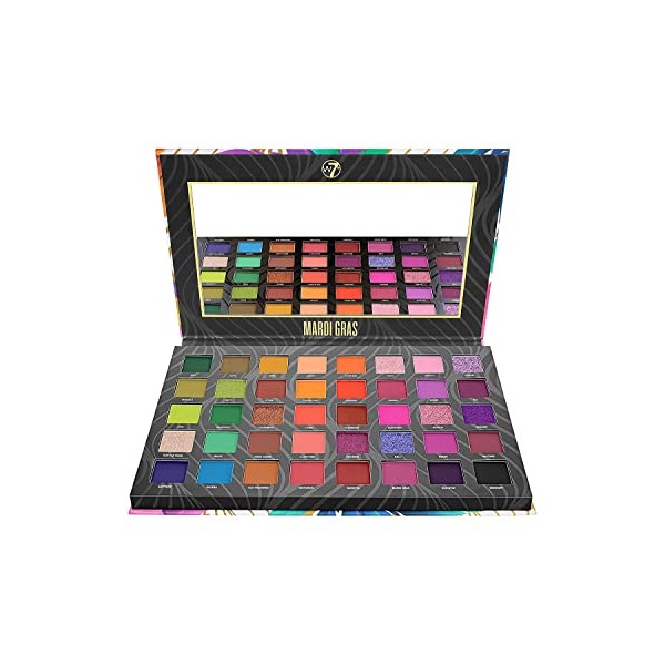 W7 Mardi Gras Pressed Pigment Palette - 40 High Impact Party Colours - Flawless Long-Lasting Bold Makeup