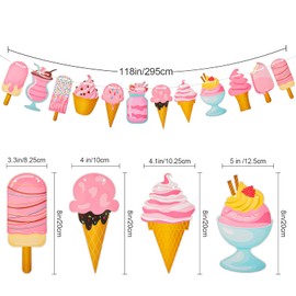 Outus 2 Pieces Ice Cream Banner Ice Cream Garland Ice Cream Party Decoration Bar Decor for Summer Pool Beach Kid Happy Birthday Party Events Holidays School Supplies