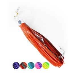 BLUEWING 9in Big Game Trolling Lure 1pc Deep Sea Fishing Tackle with Stainless Steel Hook and 645lbs Mono Line for Wahoo Tuna Marlin Mahi-Mahi, Black/Red
