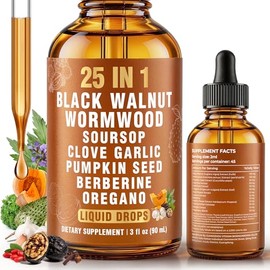 25-in-1 Liposomal Black Walnut Wormwood Clove Herbal Tincture, Cleanse Formula with Garlic, Oregano, Pumpkin Seed & Berberine – Lymphatic Support & Gut Health – 90ml