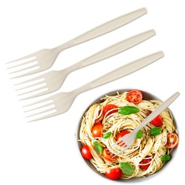 Concession Essentials 7.25" Heavy Weight Plastic baige Forks- Pack of 100ct