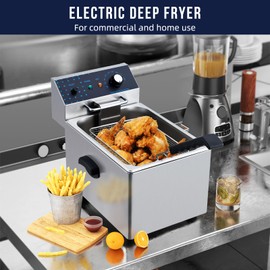 Electric Deep Fryer with Basket, 8.5 QT Commercial Deep Fryer, 1600w Small Countertop Fryers for Home Kitchen, Adjustable Temperature Single Tank Fryer with Lid