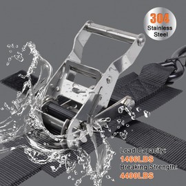 Masterwise Boat Trailer Straps, Boat Transom Tie Down Straps to Trailer with Stainless Steel Ratchet Strap, 4 Feet 2400lbs Break Strength, 2 Pack (Black,1.5" x4')