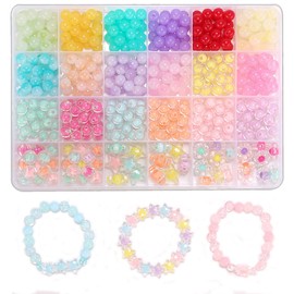 Beads Bracelet Making Kit, Girls' Lovely Bracelet Necklace Jewelry Making Kit, DIY Bulk Acrylic Gradient Bead Girls' Birthday Gift DIY Craft for Girls