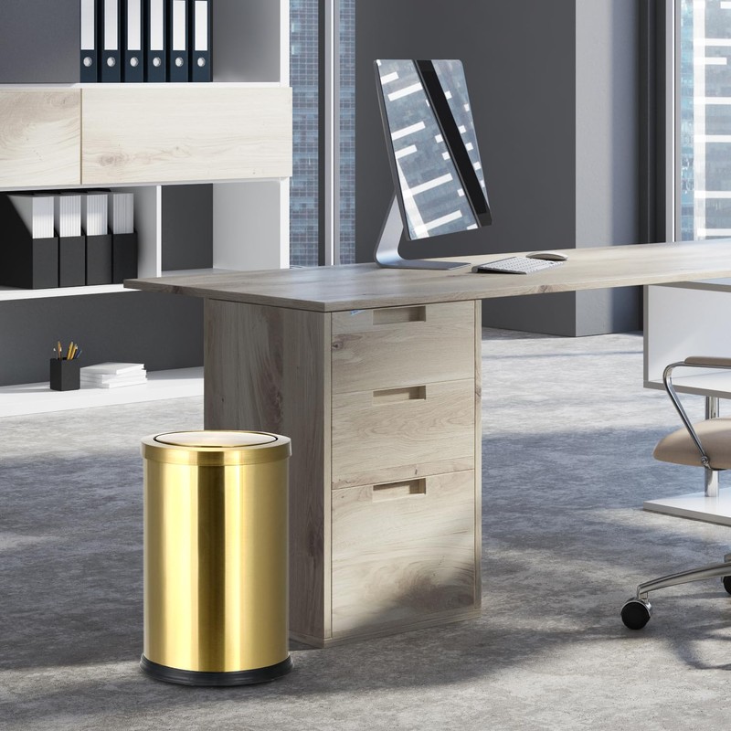 QWORK Antique Gold Trash Can, 2.4 Gallons Stainless Steel, Waterproof,