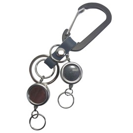 [highstyle] Made in Japan Tochigi Leather & Lightweight Aluminum Carabiner & Twin Reel Key Holder, navy