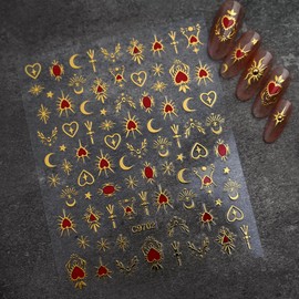 TailaiMei 6 Sheets Golden Heart Nail Stickers, 3D Design Self-Adhesive Nail Art Decals for DIY Nail Decorations (505)