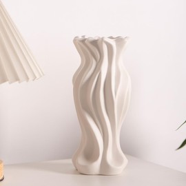 Ceramic Flowers Vase Home Decor Table Centerpiece, White Modern Vase for Roses Pampas Grass