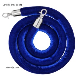 JAPCHET 4 Pack 6.5 Feet Velvet Rope, Blue Velvet Stanchion Rope with Silver Polished Hooks, Crowd Control Queue Line Barrier Rope Hanging Ropes for Hotels, Movie Theaters