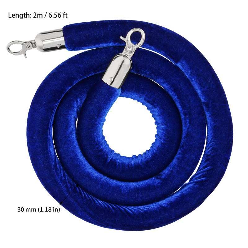 JAPCHET 4 Pack 6.5 Feet Velvet Rope, Blue Velvet Stanchion