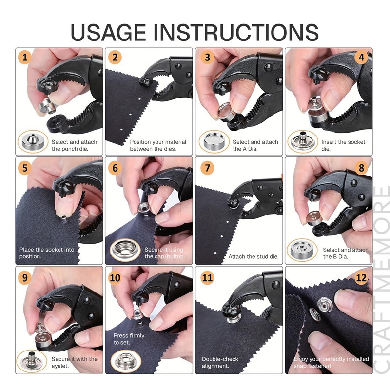 CRAFTMEMORE - Kit de cierre a presión resistente, herramienta ajustable