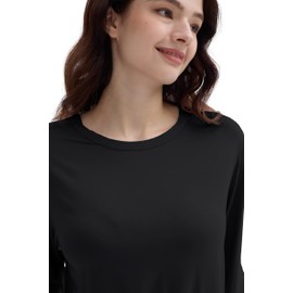 Joyaria Long Sleeve Pajamas for Women Bamboo Viscose Pjs Round Neck Loungewear(Black, Small)