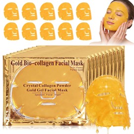 Crystal Collagen Gold Gel Face Mask 24k, 10PCS Mascarilla de ColáGeno, Mascarilla de Tela, Aumenta La Elasticidad para una hidratación duradera, Mascarilla de Gel Antienvejecimiento