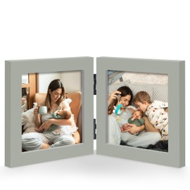 JD Concept Double 4x4 Square Combo, Grey Wood Picture Frame, 3.5x3.5 Opening Foldable Photo Frame on Table-top or Wall