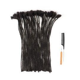 ADIASAI 0.2cm Width 12 Inch 10 Strands 100% Human Hair Dreadlock Extensions for Men Women Kids Full Handmade Human Hair Loc Extensions Permanent Dread Extensions with Needle and Comb