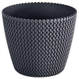 Prosperplast Splofy Flower Pot, Planter, Flower Pot, Knitting Pattern, Plastic (157 mm, Anthracite)