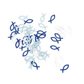 Holz Fisch Deko,108 Stück Fische Streudeko Tischdeko,Tischdeko Konfirmation Taufedeko Junge Mädchen Taufe, Holz Fische Streudeko Taufedeko,Kommunion und Konfirmation (Blau)