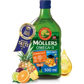 Möller's Omega 3 Cod Liver Oil, Nordic Omega 3 Children's Dietary Supplement with EPA, DHA, Vitamin A, D and E, High Purity Natural Cod Liver Oil, 165 Year Old Brand, Tutti Frutti, 500 ml