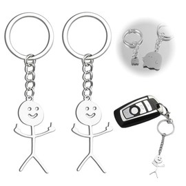 XURJUMI Pack of 4 Key Rings in 2 Styles, Funny Finger Medium Stickman Cute Trend Bag Car Key Pendant Couple Gift Key Chain DIY Pendant