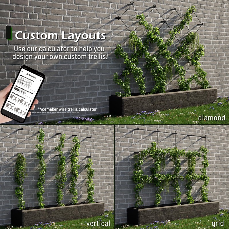 Wire Trellis for Climbing Plants Outdoor, 30-Set Black ABS Plastic
