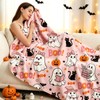 Halloween Pink Ghost Blanket Throw, Pumpkin Black Cat Throw Decor