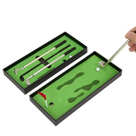 LANTOOZI Golf Pen Set, Mini Desktop Golf Ball Pen, Top Golf Gift with Putting Green, 3 Golf Clubs Pens with Balls and Flag