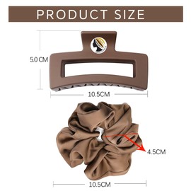 meeggrace Non-Slip Matte Hair Clips for Women, Claw Clips for Thin & Thick Hair, Large Satin Scrunchies for Women Ponytail Holders Hair Accessories for Girls (Brown)