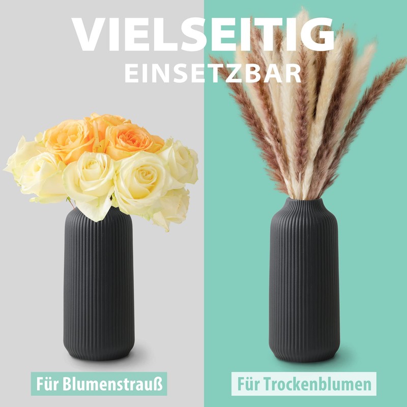flature Ceramic Vase with Grooves, Large Decorative for Pampas Grass