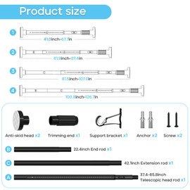 2pack Tension Curtain Rod 41-126 In(4-10Ft) Long Shower Curtain Rods No Drilling Outdoor Tension Rods For Patio Black Shower Rod For Window Or Bathroom，Rod Diameter 1.26in-One-Bond Stretching