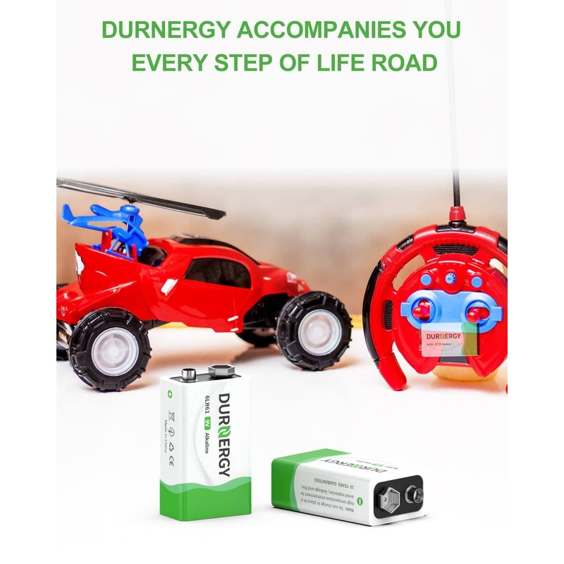 DURNERGY 9V Batteries 12 Pack, 10-Year Shelf Life, 9v Battery