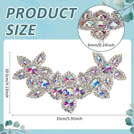 FINGERINSPIRE Flower Rhinestone Applique 150x105mm Clear AB Rhinestone Appliques with White Back Cloth Iron on/Sew on Wedding Bridal Patches Beaded Patch Women Belt Applique for DIY Decoration