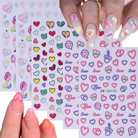 6Sheets Heart Nail Sticker for Nail Art 3D Self Adhesive Valentine's Day Nail Art Stickers Cute Heart Nail Decals Valentine's Day Nail Art Design Heart Nail Supplies for Women