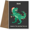 Funny Dinosaur Christmas Card for Kids - Xmas Tree Rex.