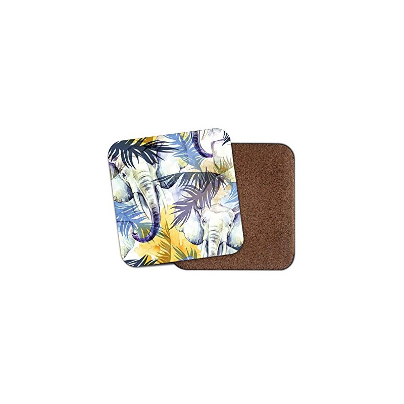 1 x Elephant Painting Coaster - Palm Leaves Wild African
