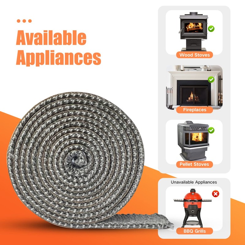 Stove Gasket Tape, Self Adhesive Flat Gasket for Woodstoves and