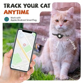 GRETMIX Cat Tracker Collar, Real-Time Tracking Device for Cats, Long Battery Life, Works with iOS & Android SmartTag App, with Reflective Pattern & Bell, No Monthly Fee, Black