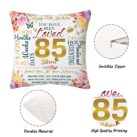85th Birthday Gifts for Women Throw Pillow Covers 18"x18", Happy 85th Birthday Decorations Gift Ideas, Best Birthday Gifts for Grandma Mom Wife Female, 85 Year Old Birthday Anniversary Pillowcase