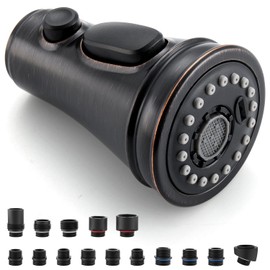 Kitchen Faucet Replacement Spray Head - with 15 Adapters, Pull Down Faucet Sprayer with 3-Function Nozzle, Oil-Rubbed Bronze, Kitchen Sink Faucet Head Replacement