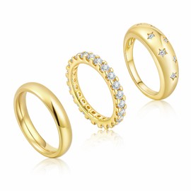 TempBeau Women's Rings with Cubic Zirconia, 14 K Gold-Plated Ring Set Made of Stainless Steel Copper for Women, Girlfriend, Mum, Finger Ring, Jewellery, Stackable, Waterproof Rings for Birthday