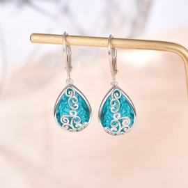 Teardrop Leverback Dangle Heart Earrings Dragonfly Hook Earring for Women Fashion 925 Sterling Silver Hypoallergenic Jewelry (03-Mar-Aquamarine)