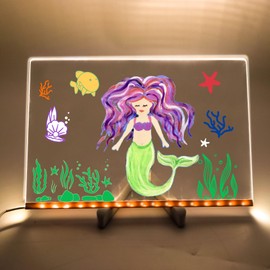 GraduationMall Acrylic Dry Erase Board with Light 11.8 X 7.9 LED Note Message Glass Board with Stand Kids Graduation Gifts for Office School Home