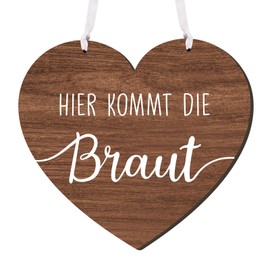 MEJOSER Wedding Sign Wooden 22 cm Here Comes the Bride Heart Wedding Decoration Wedding Sign for Flower Girl Flower Children Bridesmaid Chair Wall Bride Team Bride JGA