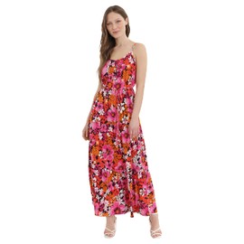 Donna Morgan Women's Dresses Floral Printed Spaghetti Strap Tiered Maxi Dress with Tie at Waist